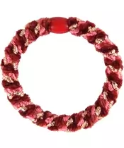 By Stær Flettet Hårelastik - Velour mix - Rød/Pink/Guld glitter