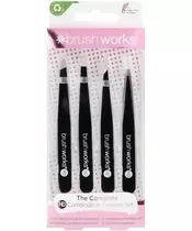Brushworks HD 4 Piece Combination Tweezer Set - Black 