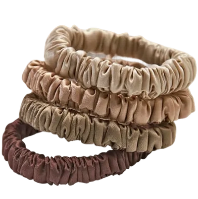 Lenoites Mulberry Silk Skinny Scrunchies - Beige, light brown, brown, coffee