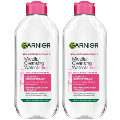 2 x Garnier Skinactive Cleansing Micellar Water Dry & Sensitive Skin 400 ml